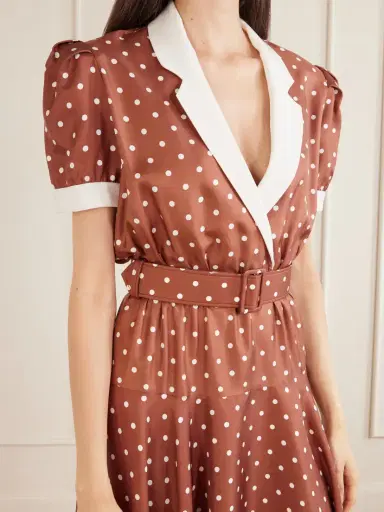 Rodarte Belted Pleated Polka-dot Crepe-trimmed Silk-twill Midi Dress | Thumbnail 4 Rodarte Belted Pleated Polka-dot Crepe-trimmed Silk-twill Midi Dress | Thumbnail 4
