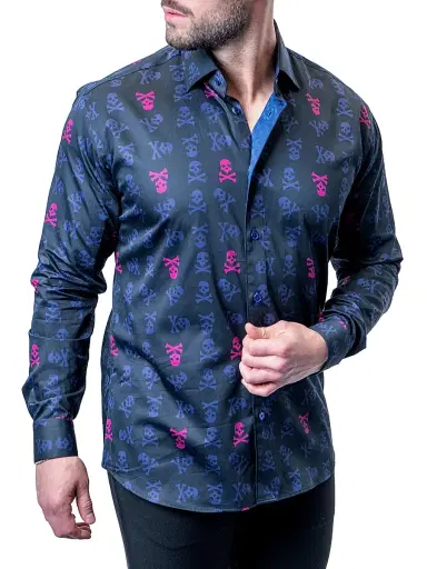 Maceoo Men's Fibonacci Skull Line Shirt - Blue | Thumbnail 3 Maceoo Men's Fibonacci Skull Line Shirt - Blue | Thumbnail 3