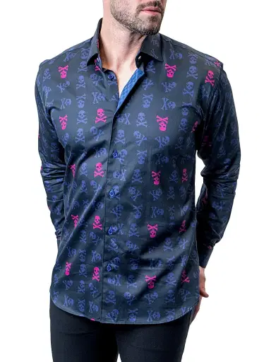 Maceoo Men's Fibonacci Skull Line Shirt - Blue | Thumbnail 5 Maceoo Men's Fibonacci Skull Line Shirt - Blue | Thumbnail 5