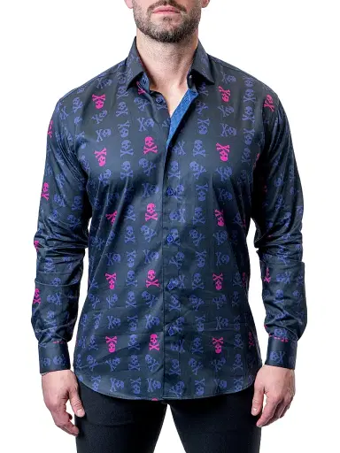 Maceoo Men's Fibonacci Skull Line Shirt - Blue | Thumbnail 1 Maceoo Men's Fibonacci Skull Line Shirt - Blue | Thumbnail 1
