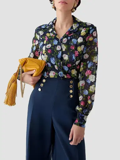 Carolina Herrera Women's Cabana Isabella Floral Silk Shirt - Midnight Multi - Size 16 | Thumbnail 3 Carolina Herrera Women's Cabana Isabella Floral Silk Shirt - Midnight Multi - Size 16 | Thumbnail 3