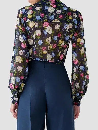 Carolina Herrera Women's Cabana Isabella Floral Silk Shirt - Midnight Multi - Size 16 | Thumbnail 4 Carolina Herrera Women's Cabana Isabella Floral Silk Shirt - Midnight Multi - Size 16 | Thumbnail 4