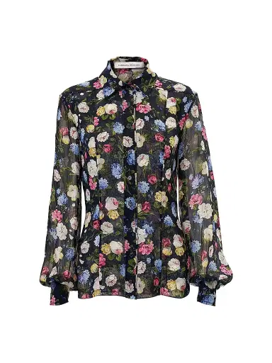 Carolina Herrera Women's Cabana Isabella Floral Silk Shirt - Midnight Multi - Size 16 | Thumbnail 1 Carolina Herrera Women's Cabana Isabella Floral Silk Shirt - Midnight Multi - Size 16 | Thumbnail 1