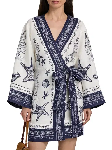 Farm Rio Women's Coast Scarf Linen Tie-Waist Minidress - Off White | Thumbnail 3 Farm Rio Women's Coast Scarf Linen Tie-Waist Minidress - Off White | Thumbnail 3