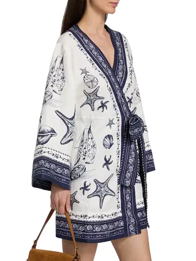 Farm Rio Women's Coast Scarf Linen Tie-Waist Minidress - Off White | Thumbnail 4 Farm Rio Women's Coast Scarf Linen Tie-Waist Minidress - Off White | Thumbnail 4