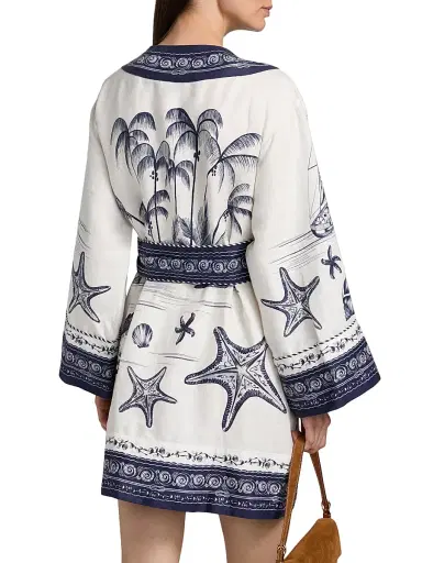 Farm Rio Women's Coast Scarf Linen Tie-Waist Minidress - Off White | Thumbnail 5 Farm Rio Women's Coast Scarf Linen Tie-Waist Minidress - Off White | Thumbnail 5