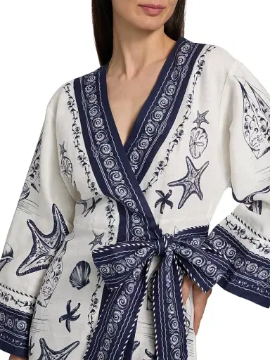Farm Rio Women's Coast Scarf Linen Tie-Waist Minidress - Off White | Thumbnail 6 Farm Rio Women's Coast Scarf Linen Tie-Waist Minidress - Off White | Thumbnail 6