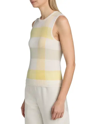 Vince Women's Plaid Wool Crewneck Sweater Vest | Thumbnail 4 Vince Women's Plaid Wool Crewneck Sweater Vest | Thumbnail 4