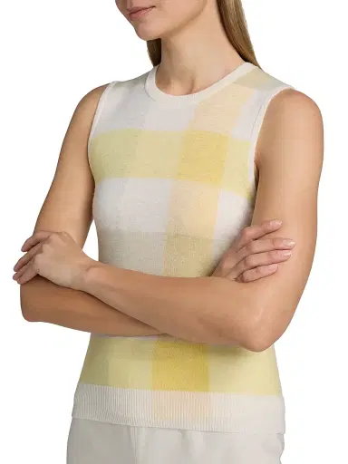 Vince Women's Plaid Wool Crewneck Sweater Vest | Thumbnail 6 Vince Women's Plaid Wool Crewneck Sweater Vest | Thumbnail 6