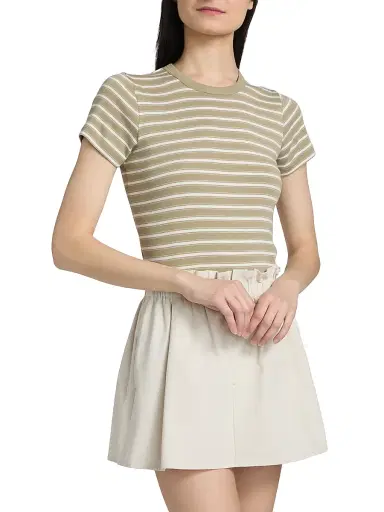 Vince Women's Striped Cotton-Blend Shrunken 90s T-Shirt | Thumbnail 4 Vince Women's Striped Cotton-Blend Shrunken 90s T-Shirt | Thumbnail 4