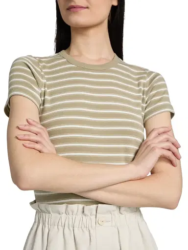 Vince Women's Striped Cotton-Blend Shrunken 90s T-Shirt | Thumbnail 6 Vince Women's Striped Cotton-Blend Shrunken 90s T-Shirt | Thumbnail 6