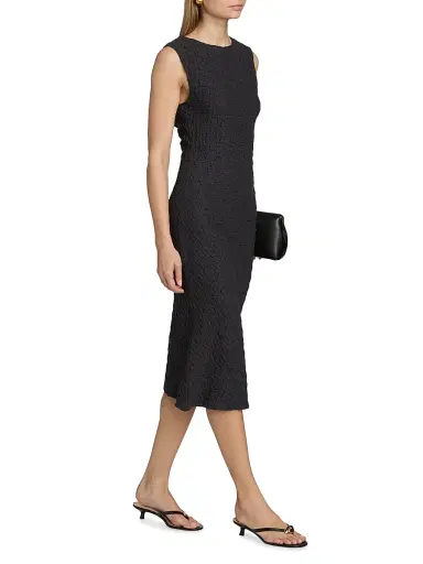 Vince Women's Textured Sleeveless Side Drape Midi-Dress | Thumbnail 2 Vince Women's Textured Sleeveless Side Drape Midi-Dress | Thumbnail 2