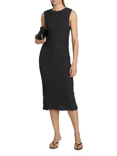 Vince Women's Textured Sleeveless Side Drape Midi-Dress | Thumbnail 3 Vince Women's Textured Sleeveless Side Drape Midi-Dress | Thumbnail 3