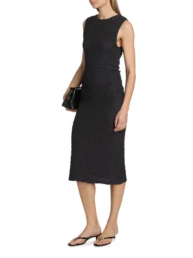 Vince Women's Textured Sleeveless Side Drape Midi-Dress | Thumbnail 4 Vince Women's Textured Sleeveless Side Drape Midi-Dress | Thumbnail 4