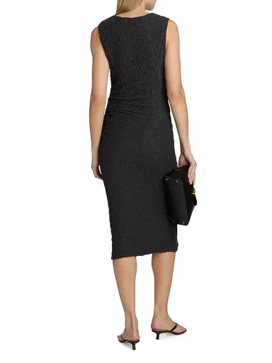 Vince Women's Textured Sleeveless Side Drape Midi-Dress | Thumbnail 5 Vince Women's Textured Sleeveless Side Drape Midi-Dress | Thumbnail 5