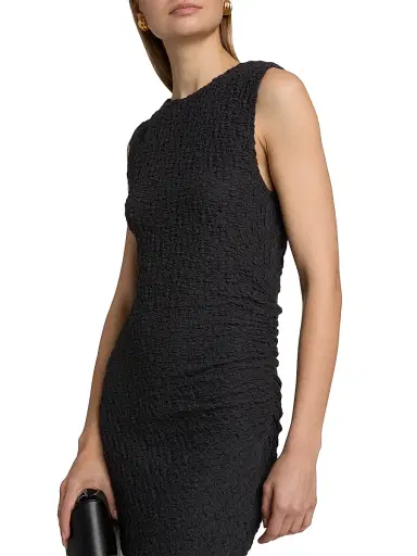 Vince Women's Textured Sleeveless Side Drape Midi-Dress | Thumbnail 6 Vince Women's Textured Sleeveless Side Drape Midi-Dress | Thumbnail 6