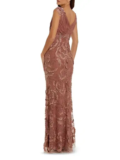 Mac Duggal Women's Petite Floral-Appliqué Embellished Chiffon Column Gown - Rose Petite 14 | Thumbnail 2 Mac Duggal Women's Petite Floral-Appliqué Embellished Chiffon Column Gown - Rose Petite 14 | Thumbnail 2