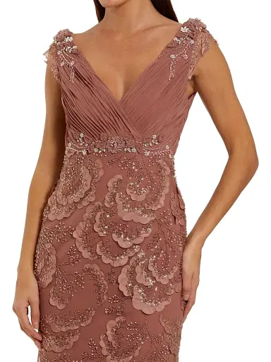 Mac Duggal Women's Petite Floral-Appliqué Embellished Chiffon Column Gown - Rose Petite 14 | Thumbnail 3 Mac Duggal Women's Petite Floral-Appliqué Embellished Chiffon Column Gown - Rose Petite 14 | Thumbnail 3