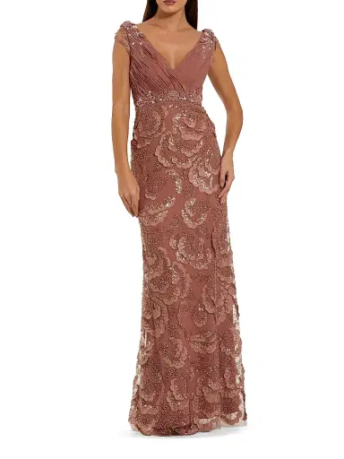 Mac Duggal Women's Petite Floral-Appliqué Embellished Chiffon Column Gown - Rose Petite 14 | Thumbnail 1 Mac Duggal Women's Petite Floral-Appliqué Embellished Chiffon Column Gown - Rose Petite 14 | Thumbnail 1