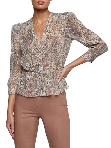L'Agence Women's Suri Animal-Print Shirt - Tan Valencia Leopard - Size XL | Thumbnail 3 L'Agence Women's Suri Animal-Print Shirt - Tan Valencia Leopard - Size XL | Thumbnail 3