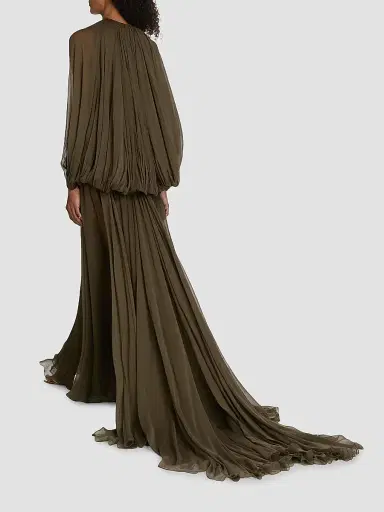 Oscar de la Renta Women's Open-Sleeve Silk Chiffon Capelet & Gown - Truffle | Thumbnail 5 Oscar de la Renta Women's Open-Sleeve Silk Chiffon Capelet & Gown - Truffle | Thumbnail 5