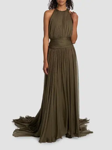 Oscar de la Renta Women's Open-Sleeve Silk Chiffon Capelet & Gown - Truffle | Thumbnail 6 Oscar de la Renta Women's Open-Sleeve Silk Chiffon Capelet & Gown - Truffle | Thumbnail 6