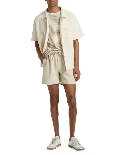 Frame Men's Jacquard Cotton Short-Sleeve Shirt - Cream | Thumbnail 2 Frame Men's Jacquard Cotton Short-Sleeve Shirt - Cream | Thumbnail 2