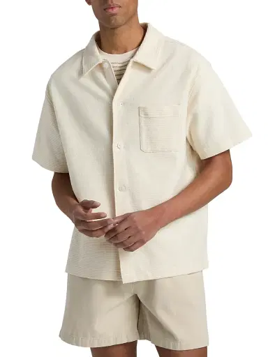 Frame Men's Jacquard Cotton Short-Sleeve Shirt - Cream | Thumbnail 3 Frame Men's Jacquard Cotton Short-Sleeve Shirt - Cream | Thumbnail 3