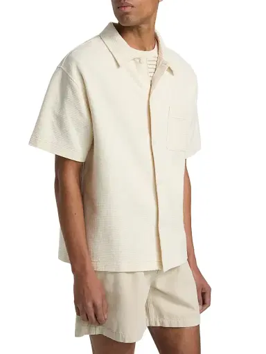 Frame Men's Jacquard Cotton Short-Sleeve Shirt - Cream | Thumbnail 4 Frame Men's Jacquard Cotton Short-Sleeve Shirt - Cream | Thumbnail 4