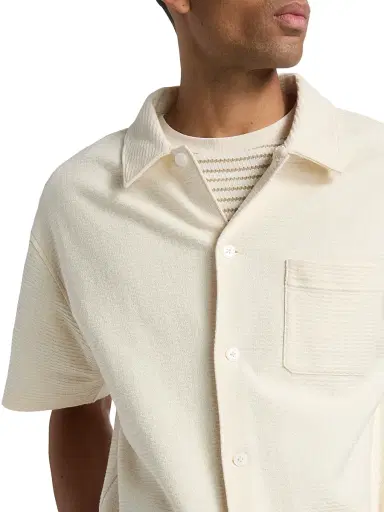 Frame Men's Jacquard Cotton Short-Sleeve Shirt - Cream | Thumbnail 6 Frame Men's Jacquard Cotton Short-Sleeve Shirt - Cream | Thumbnail 6