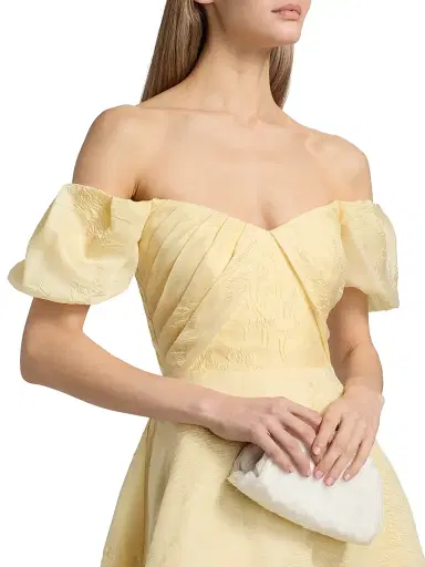 Theia Women's Mel Jacquard Off-The-Shoulder Tea-Length Dress - Butter Yellow | Thumbnail 6 Theia Women's Mel Jacquard Off-The-Shoulder Tea-Length Dress - Butter Yellow | Thumbnail 6