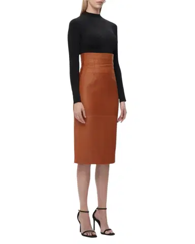 Hervé Léger Piper Leather Midi Skirt | Thumbnail 1 Hervé Léger Piper Leather Midi Skirt | Thumbnail 1