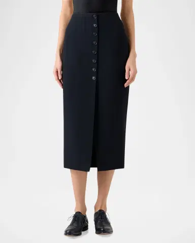 Akris Wool Buttoned Midi Pencil Skirt | Thumbnail 2 Akris Wool Buttoned Midi Pencil Skirt | Thumbnail 2