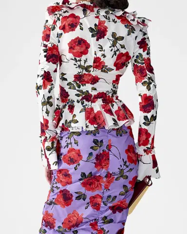 Carolina Herrera Floral Ruched Ruffle Peplum Blouse | Thumbnail 2 Carolina Herrera Floral Ruched Ruffle Peplum Blouse | Thumbnail 2