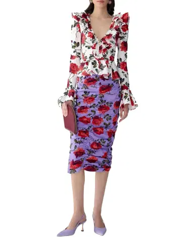 Carolina Herrera Floral Ruched Ruffle Peplum Blouse | Thumbnail 1 Carolina Herrera Floral Ruched Ruffle Peplum Blouse | Thumbnail 1
