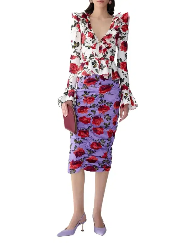 Floral Ruched Ruffle Peplum Blouse Floral Ruched Ruffle Peplum Blouse
