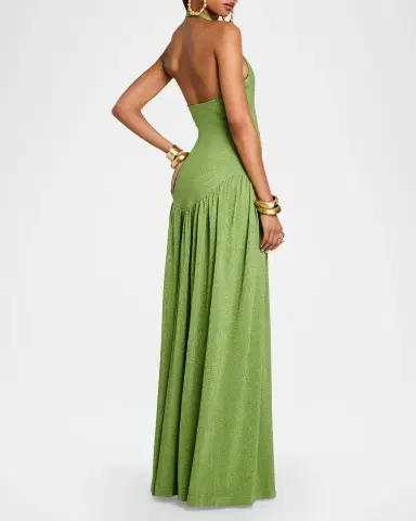 Retrofete Marcelle Metallic Knit Drop-Waist Halter Dress | Thumbnail 2 Retrofete Marcelle Metallic Knit Drop-Waist Halter Dress | Thumbnail 2