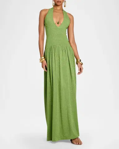 Retrofete Marcelle Metallic Knit Drop-Waist Halter Dress | Thumbnail 3 Retrofete Marcelle Metallic Knit Drop-Waist Halter Dress | Thumbnail 3