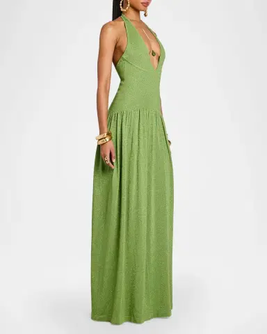 Retrofete Marcelle Metallic Knit Drop-Waist Halter Dress | Thumbnail 4 Retrofete Marcelle Metallic Knit Drop-Waist Halter Dress | Thumbnail 4