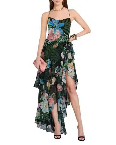 Retrofête Samara Ruffled Silk Chiffon Dress | Thumbnail 1 Retrofête Samara Ruffled Silk Chiffon Dress | Thumbnail 1