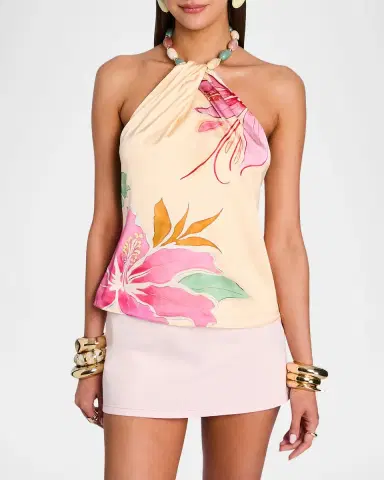 Retrofête Milani Beaded Silk Halter Top | Thumbnail 4 Retrofête Milani Beaded Silk Halter Top | Thumbnail 4