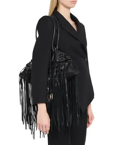 Alexander McQueen Manta Fringed Croc-Embossed Leather Shoulder Bag | Thumbnail 1 Alexander McQueen Manta Fringed Croc-Embossed Leather Shoulder Bag | Thumbnail 1