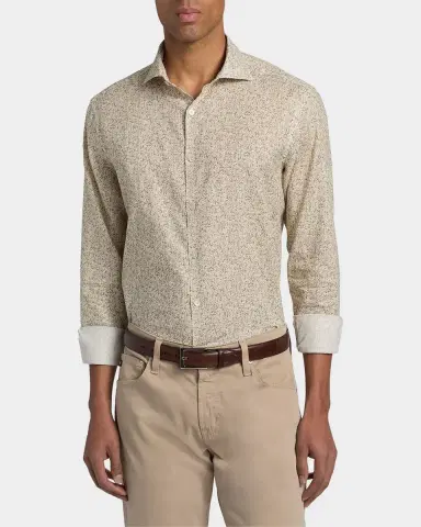 Canali Men's Linen Micro-Floral Sport Shirt | Thumbnail 3 Canali Men's Linen Micro-Floral Sport Shirt | Thumbnail 3