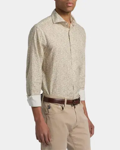 Canali Men's Linen Micro-Floral Sport Shirt | Thumbnail 6 Canali Men's Linen Micro-Floral Sport Shirt | Thumbnail 6