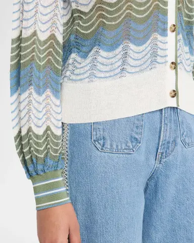 Veronica Beard Laurinor Wavy Pointelle Knit V-Neck Cardigan | Thumbnail 4 Veronica Beard Laurinor Wavy Pointelle Knit V-Neck Cardigan | Thumbnail 4