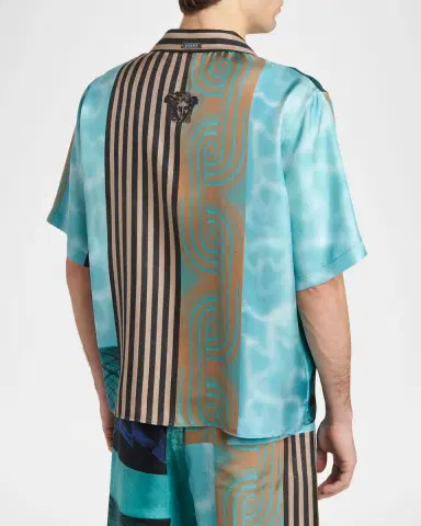 Versace Men 's Silk Multi-Abstract Medusa Camp Shirt | Thumbnail 2 Versace Men 's Silk Multi-Abstract Medusa Camp Shirt | Thumbnail 2