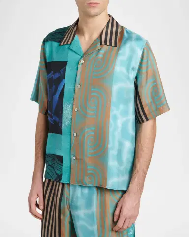 Versace Men 's Silk Multi-Abstract Medusa Camp Shirt | Thumbnail 3 Versace Men 's Silk Multi-Abstract Medusa Camp Shirt | Thumbnail 3