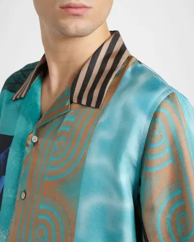 Versace Men 's Silk Multi-Abstract Medusa Camp Shirt | Thumbnail 4 Versace Men 's Silk Multi-Abstract Medusa Camp Shirt | Thumbnail 4