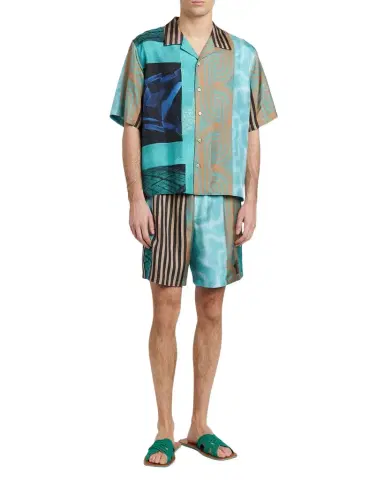 Versace Men 's Silk Multi-Abstract Medusa Camp Shirt | Thumbnail 1 Versace Men 's Silk Multi-Abstract Medusa Camp Shirt | Thumbnail 1