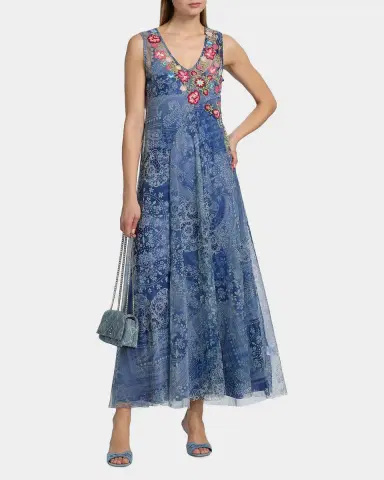 Johnny Was Embroidered Lace-Print Mesh Maxi Dress | Thumbnail 2 Johnny Was Embroidered Lace-Print Mesh Maxi Dress | Thumbnail 2